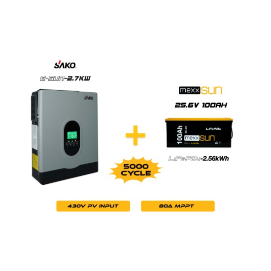 E-Sun 2.7KW Inverter + 25.6V 100Ah Lityum Akü Off-Grid Hibrit Paketi E-Sun 2.7KW Inverter + 25.6V 100Ah Lityum Akü Off-Grid Hibrit Paketi